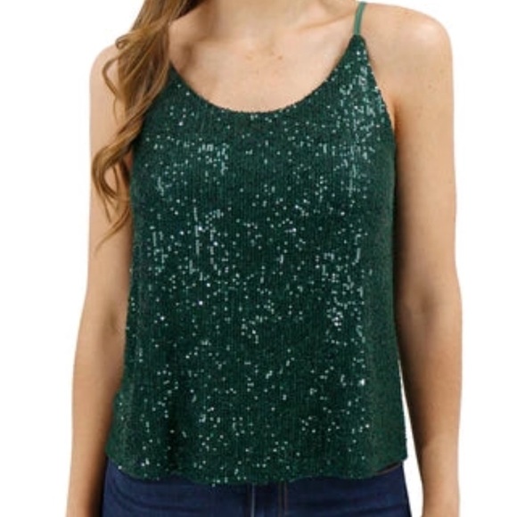 Grace & Lace Emerald Green Sequin Sleeveless Camisole - Picture 1 of 5